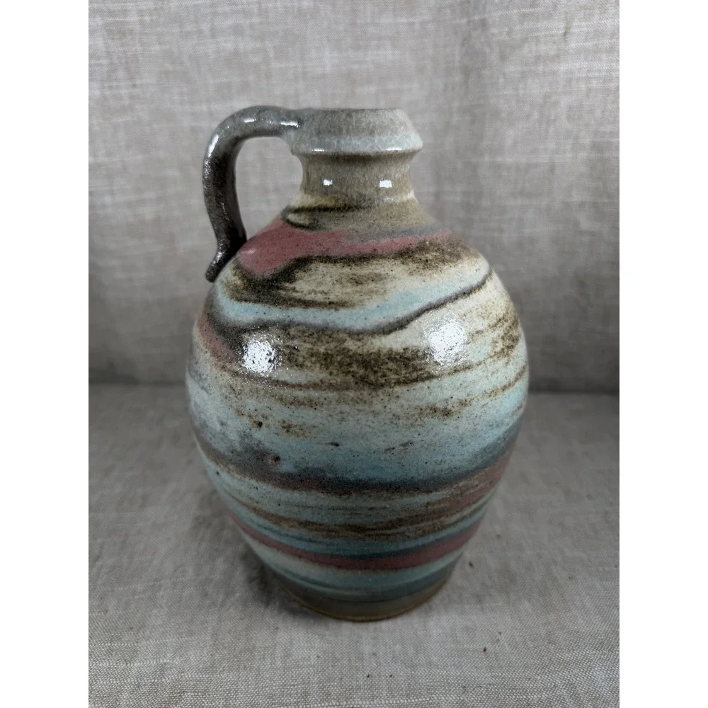 Studio Pottery Jug Good Vintage Sedona AZ Signed Stoneware Multi Color Swirl 8